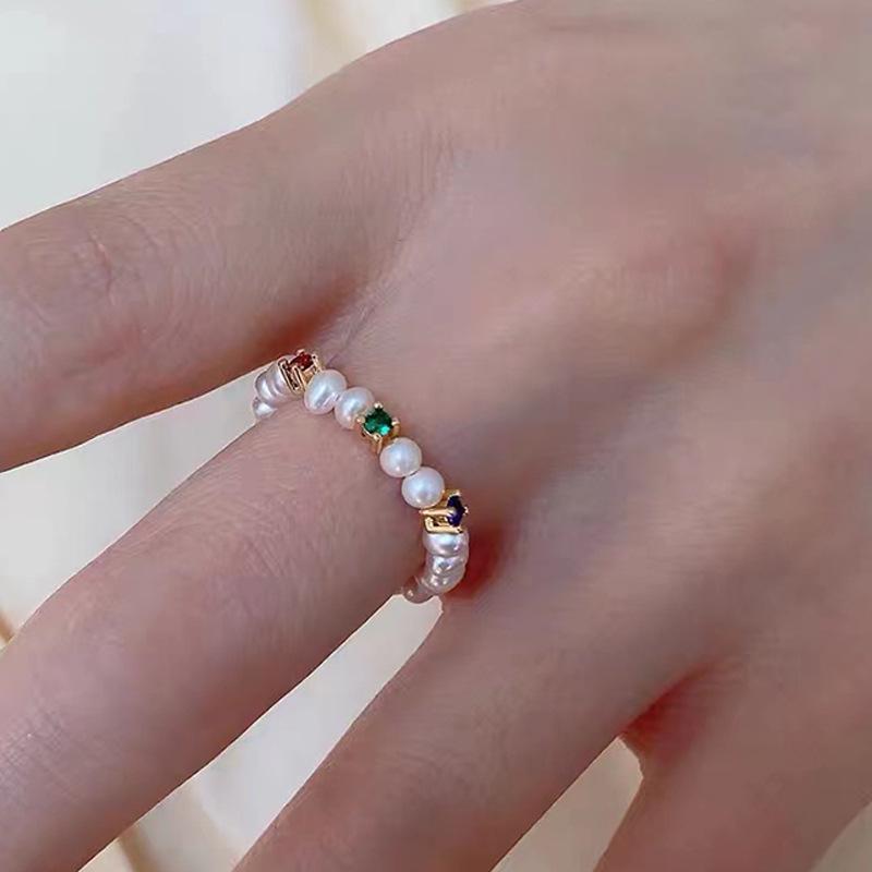 

Элегантное женское кольцо с цирконом и жемчугом - Модный французский дизайн, Идеально для ношения в несколько рядов