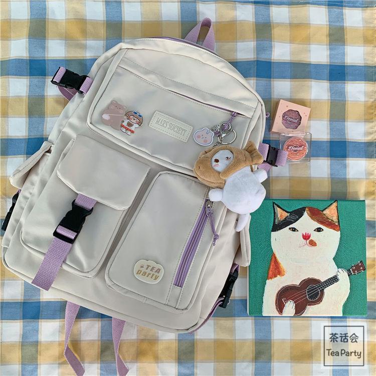 Schoolbag Korean ins college style backpack, Japanese Harajuku vintage student schoolbag female versatile travel backpack lightweight
