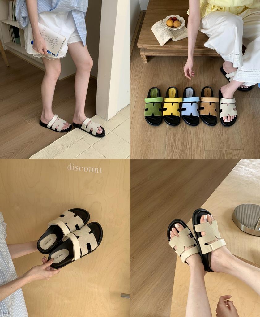 Seattle Holiday~ 2025 Summer New Thick-bottomed Velcro One-word Strap Wear Second Uncle H Slippers Women's Leather