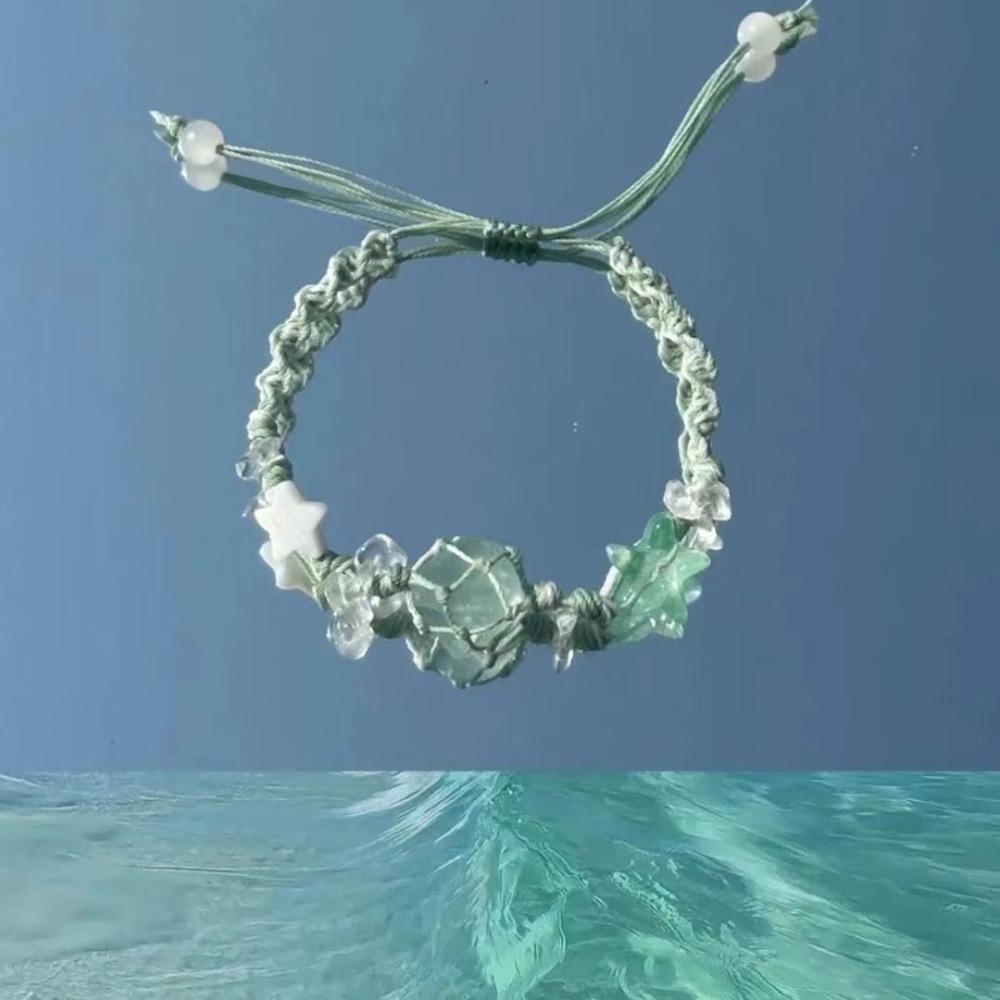 Natural Handwoven Florescent Bracelet Opal Irregular Stone Bangle Vital Crystal Hand Chain Couple