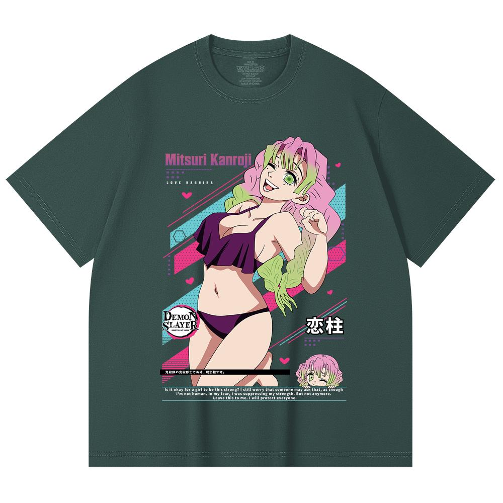 230 Gsm 100% Cotton Demon Slayer V52 Mitsuri Waifu Print Unisex Heavy Cotton T Shirt