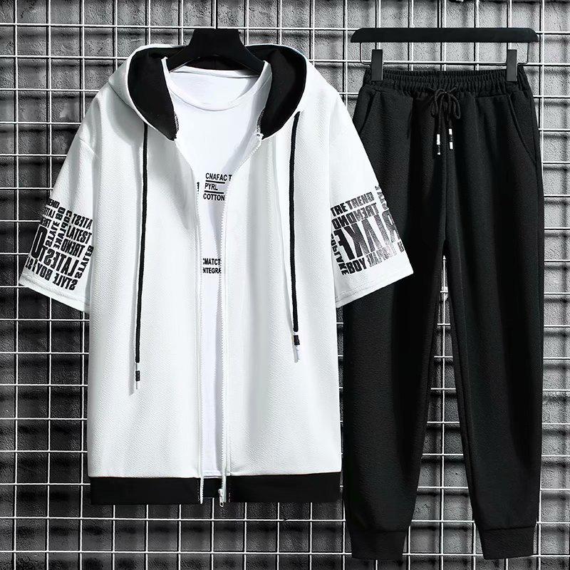 Trendy Men's Summer Sweatshirt Set: Loose Fit, Hooded, Casual Sportswear for Teens & Couples