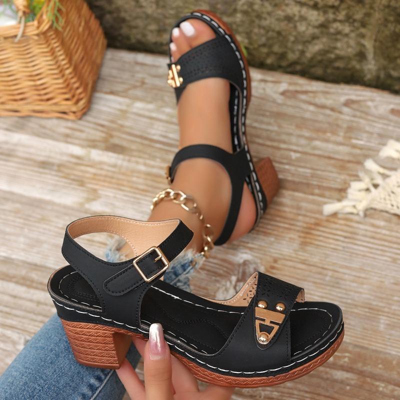 Summer New Women's Chunky Heel Sandals Plus Size High Heel Outdoor Casual Sandals