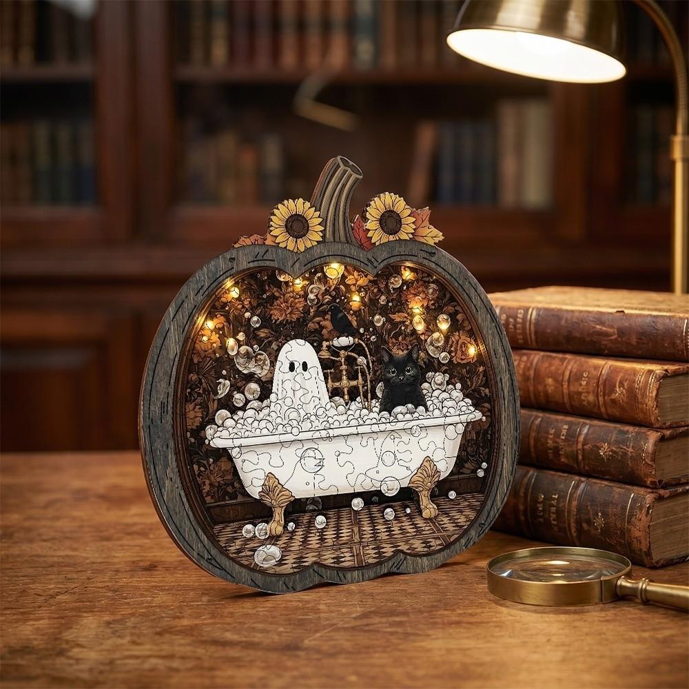 2D Flat Desktop Decoration Wooden Halloween Decorative Plate Funny Pumpkin Ornament Home