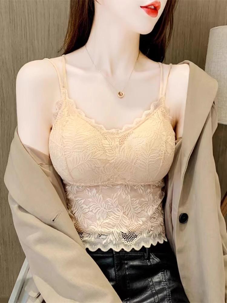 Damen Spitze Rückenfrei Überkreuz Camisole Mit Gepolstertem Halt Für Frühjahrsmode