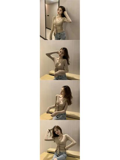 Podzimní Slim Fit Tričko s dlouhým rukávem a páskem v pase pro ženy, jednobarevné s límečkem, základní vrstva