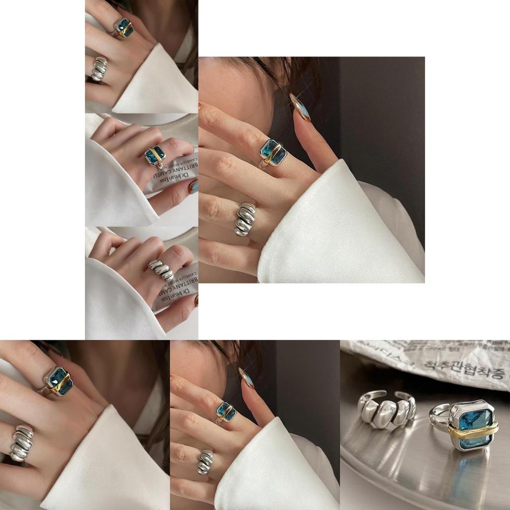 Chic Retro Inspired Open Design Ring For Women With Luxurious Blue Stone Accent