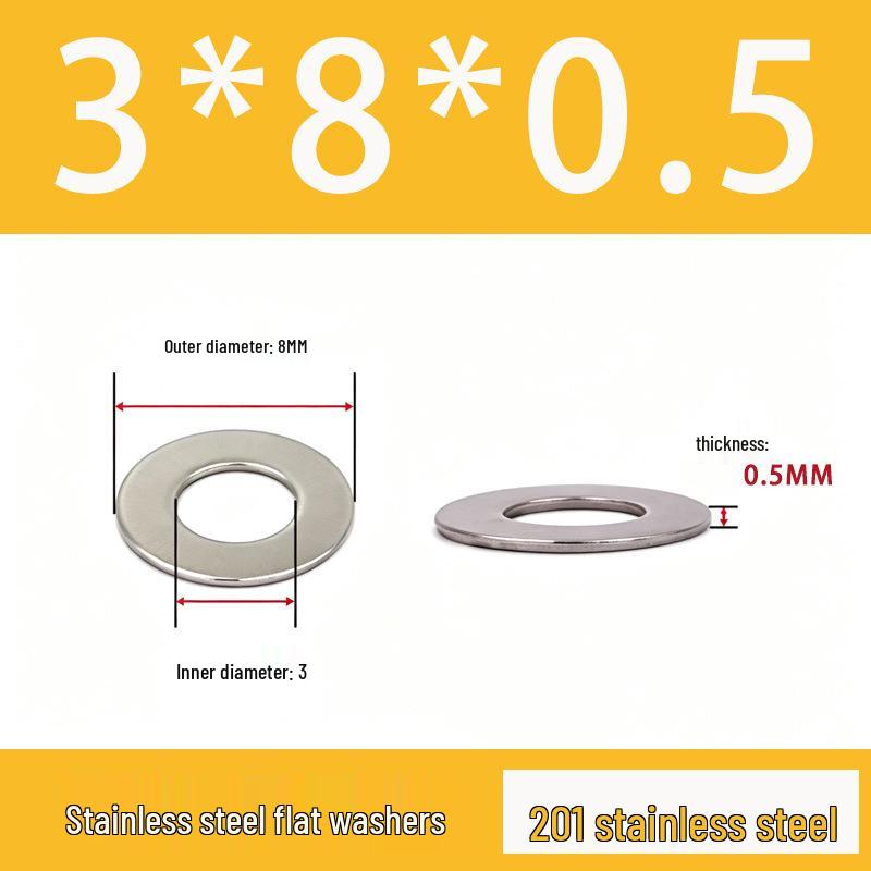 201 Stainless Steel Rust-proof Flat Washer - National Standard Hardware Fasteners with Complete Specifications, In Stock.
