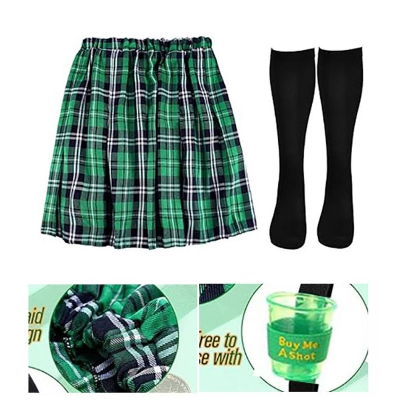 Patrick's Day Bartender Costume Irish Festival Outfits for Adult with Hat Skirt Men Brace Suspenders Stocking for Men