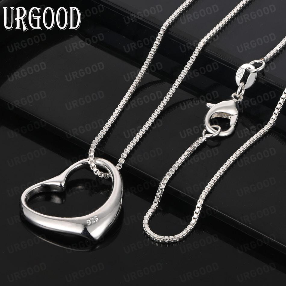 925 Sterling Silver Simple Romantic Hollow Heart Shape Pendant Necklace - Fashion Wedding Jewelry
