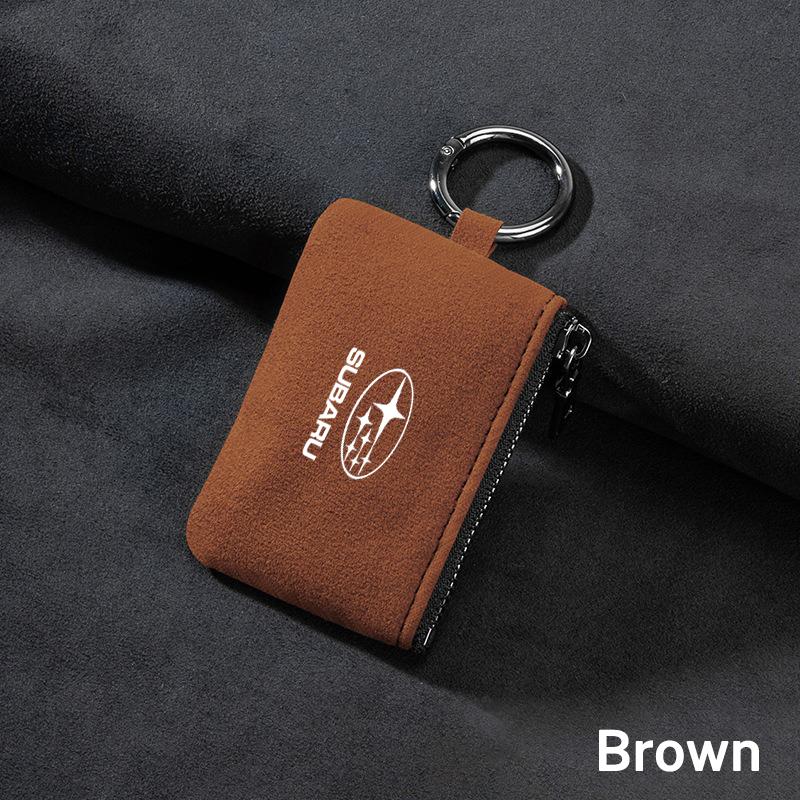 1PC Suede Car Key Bag Wallet TUJRYI Keychain Card Storage Pouch For Subaru Legacy Forester XV Outback WRX Tribeca BRZ Exiga Accessories