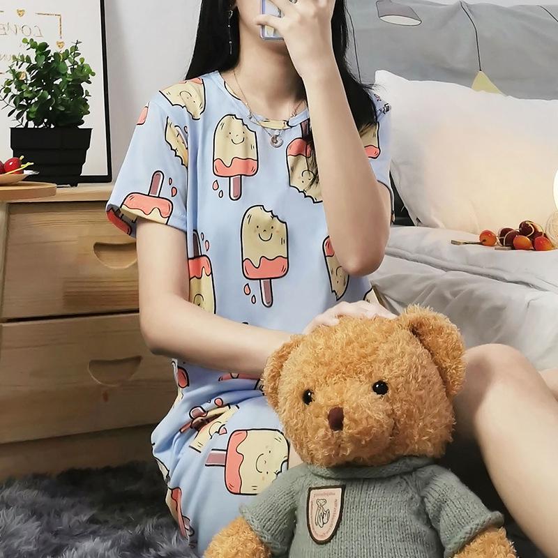 Women's Cute Summer Pajama Set - Short-Sleeved Top & Shorts, Casual Cartoon Loungewear for Indoors and Out.