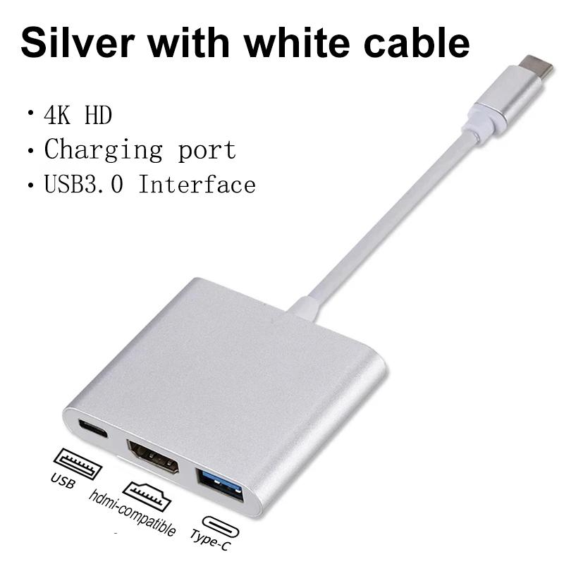 3 IN 1 USB Type C Hub: 4K HDMI-compatible, USB C To USB 3.0, PD Fast Charging Splitter, Smart Adapter.