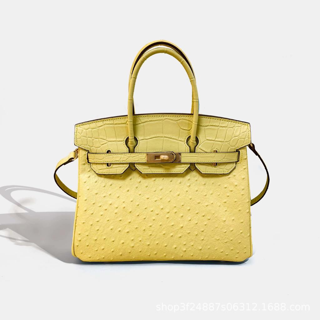 Grenzüberschreitend 2025 neue europäische und amerikanische Tasche Rindsleder erste Schicht Straußenmuster Leder Damenhandtasche große Kapazität lässige Handtasche