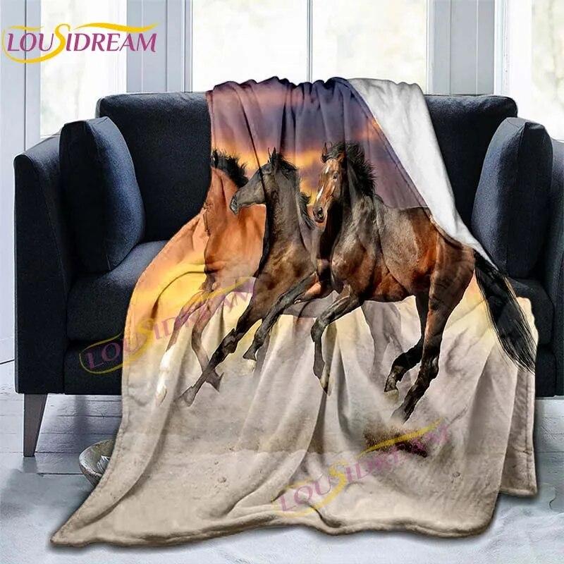 Přikrývka s koňským cvalem Zvířecí flanelové přikrývky 3D Art Decor potisk přikrývky Bílá přikrývka na přikrývku koně Rozkládací pohovky Přehoz přikrývky