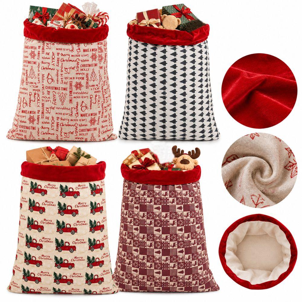 Red Velvet Cuff Christmas Gift Bag Linen Fabric Xmas Gift Bag High Quality Santa Sack Christmas