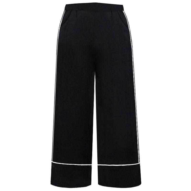 

Широкие брюки из ледяного шелка, женские шифоновые драпированные прямые брюки, летние черные тонкие тонкие брюки с девятью точками XL чёрный