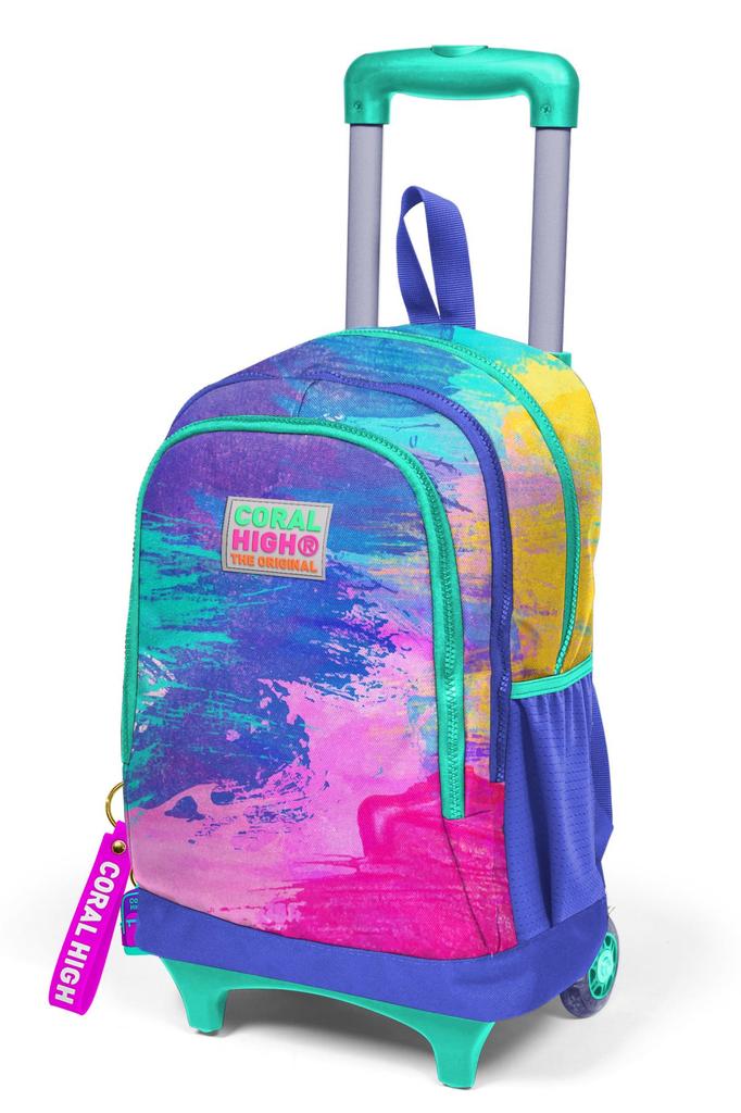 Dětský barevný školní batoh Coral High s airbrush vzorem a třemi přihrádkami na kolečkách 23938