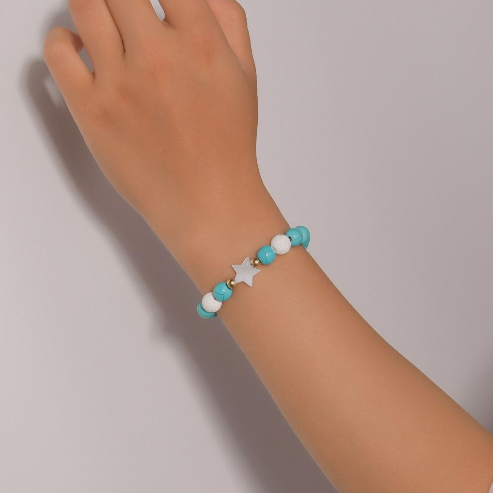 

Turquoise Round Bead Starfish Simple Ladies Elastic Adjustable Bracelet Bracelet
