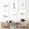 Taj Mahal Statue Of Liberty Milan Cathedral Line Wall Art Prints Canvas Painting Nordic Poster Decor Pictures For Living Room