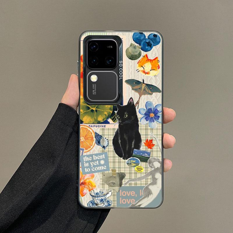 For Samsung Galaxy S25 S22 Ultra Plus S21 FE S24 S23 Ultra Plus FE Laser Phone Case Funny Cat Pattern Collage Shockproof Covers