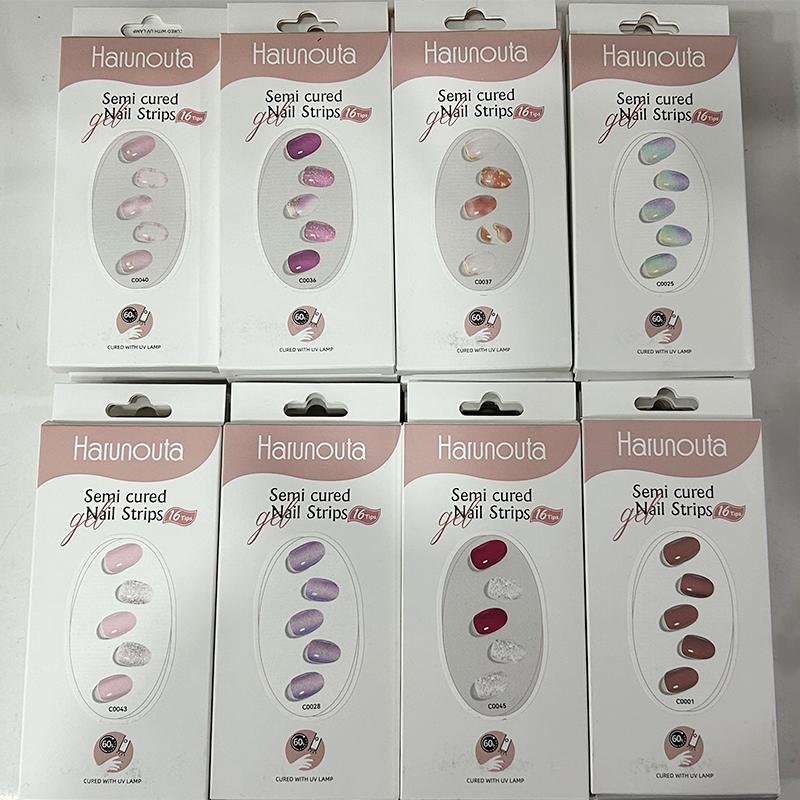

16/20Tips Semi-Cured Nail Wraps Solid Color Adhesive Waterproof Long Lasting Gel Nails Stickers Set for UV Lamp Need Manicure