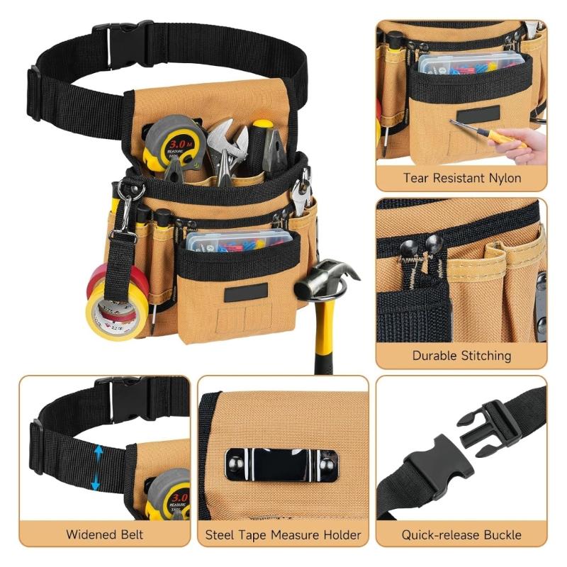 Werkzeuggürtel, Werkzeugtasche, Werkzeuggürtel mit mehreren Taschen für Herren, Abnehmbare & Verstellbare Werkzeugtasche für Elektriker