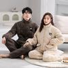 Paar Schlafanzüge Winter Damen Korallenfleece Herren Winterfleece Verdickt Dreilagig Gepolsterte Jacke Rollkragen Loungewear Set