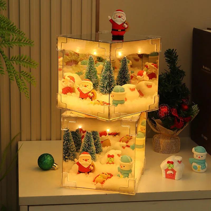 1pc Usb Powered Christmas DIY Handmade Luminous Desktop Crafts Material with Santa Claus for Christmas Party Atmosphere Decor