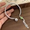 Einfacher Grüner Armreif Quaste Doppelter Zauber Silber Öffnung Verstellbares Armband Für Frauen Vintage Schmuck Geschenke