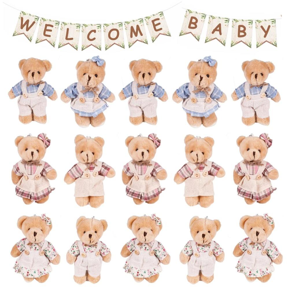 12-48PCS Mini Bear Stuffed Animal Toys Bulk 10cm Soft Plush Bears with Burlap Clothes for Baby Shower Birthday Party Decoration