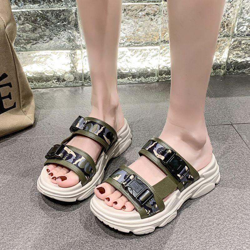 Slippers women's summer outer wear 2025 summer new fashion word heightened thick bottom soft bottom casual versatile slippers women's summer