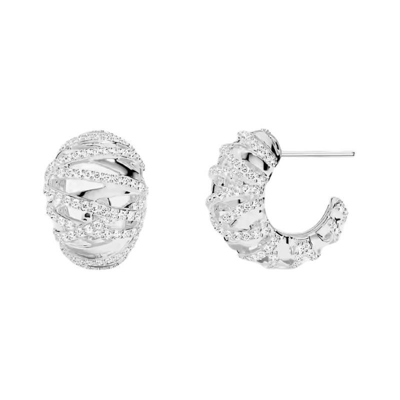 APM Monaco Hoop-shaped Exquisite Design Synthetic Cubic Zirconia Sterling Silver Earrings Women's Silver AE16596OX