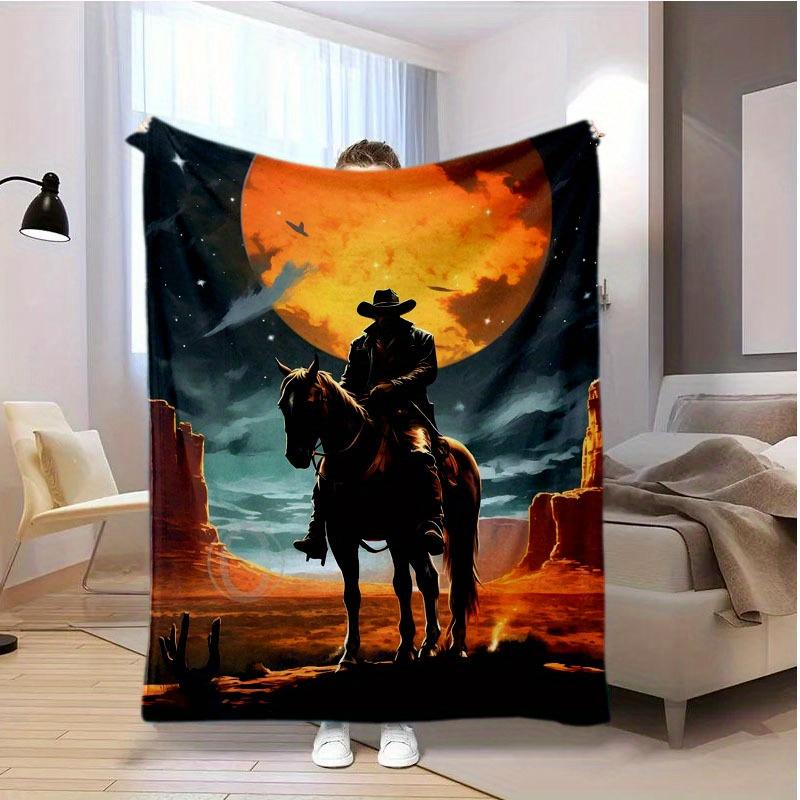 Western cowboythemed pattern Flannel printed blanket suitable for all seasons suitable for living room office sofa and travel