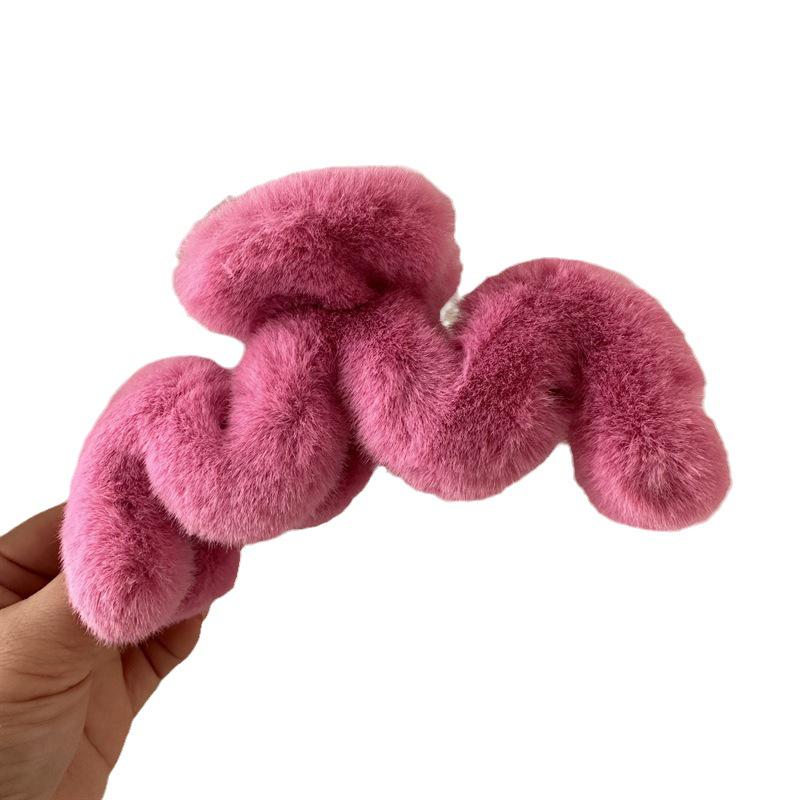 High-End Korean Plush Pink Shark Hair Clip - Autumn/Winter Collection