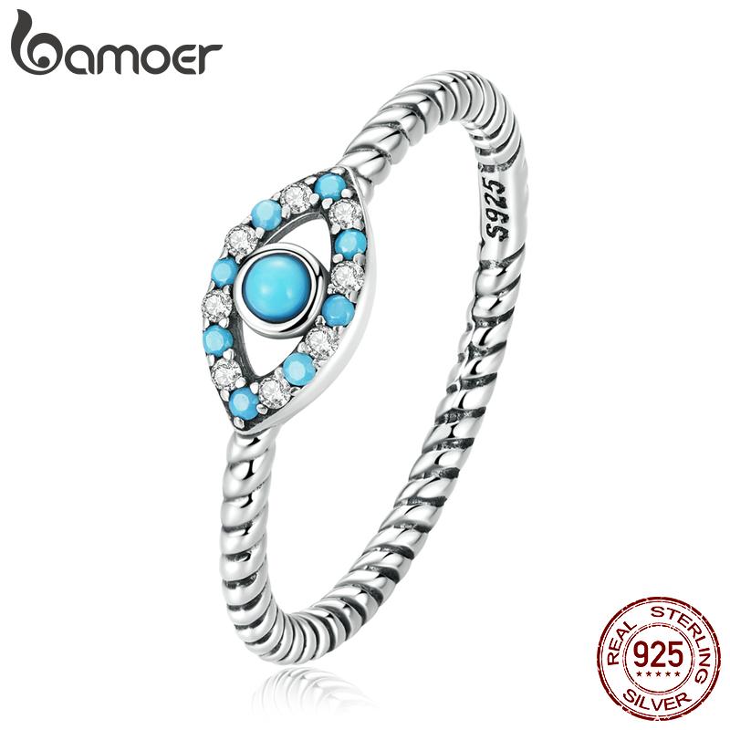 

Женское кольцо BAMOER из стерлингового серебра 925 пробы с бирюзовым демоническим глазом, модное кольцо-обещание, ювелирные изделия, свадебный подарок