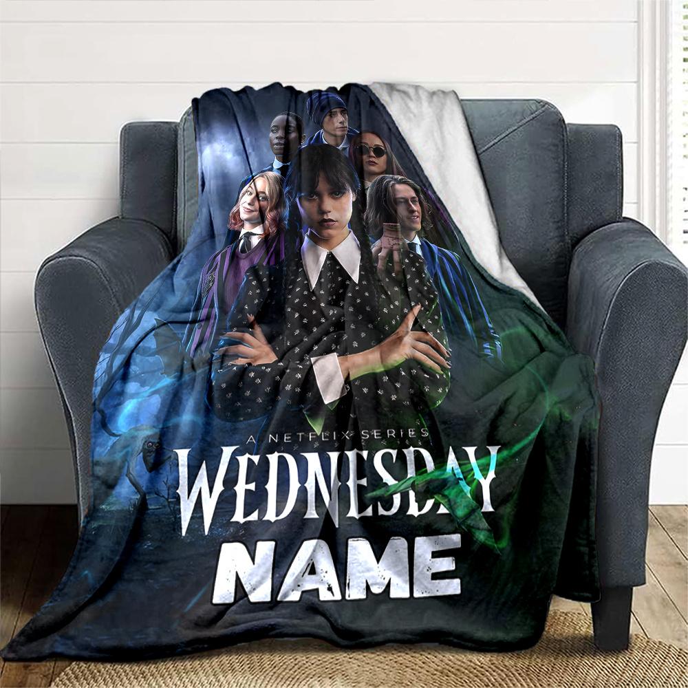 Mysterious Night At The Addams Family Estate Customize Your Name Cartoon Movie Pattern Blanket Chair Office Sofa Bed Camping Soft And Warm Give To