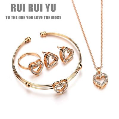 RUI RUI YU Elegantes Brautschmuck-Set für Damen, herzförmige Halskette, Ohrringe, Armband, Ring