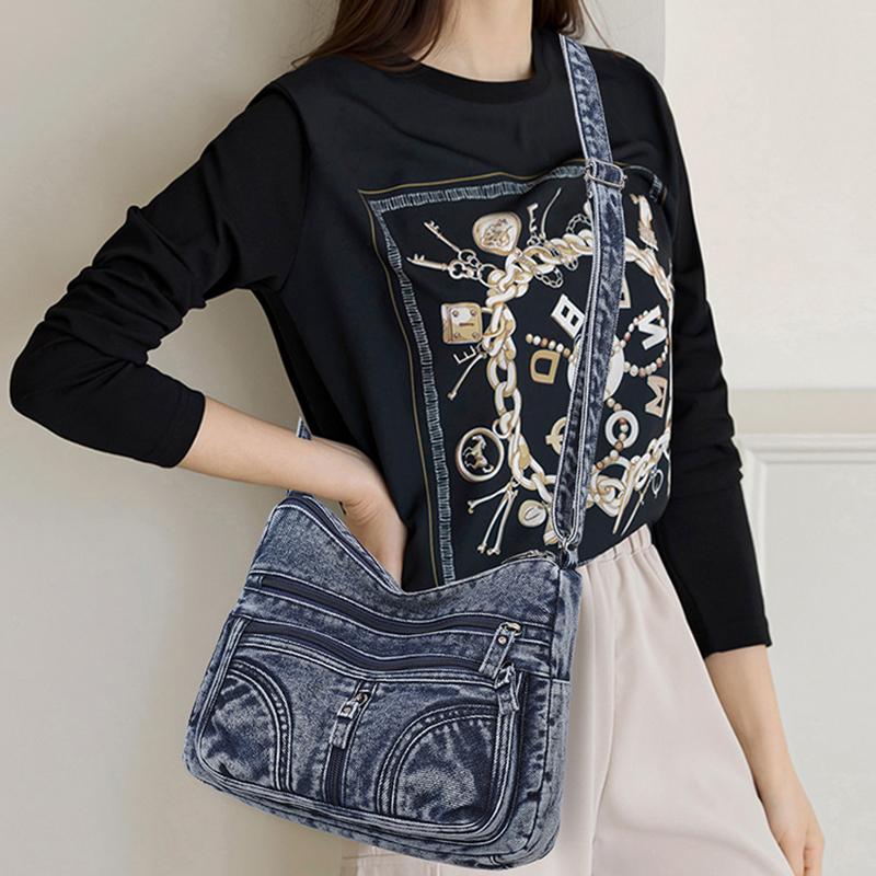Vintage Denim Bag Multi-layer Crossbody Bag Women's Shoulder Bag