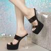 MCLUBGIRL  Summer Wear Crystal Cool Slippers Thick-soled Waterproof Table Transparent Word With High-heeled Sandals LFD-3640-5