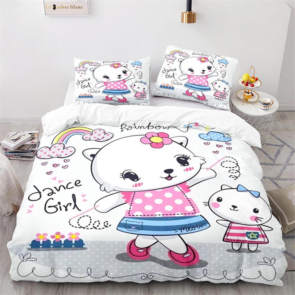Kids Unicorn Duvet Cover Cartoon Magical Animal Microfiber Cute Rainbow Cat for Children Girls Teen Gifts for Bedroom Decoration