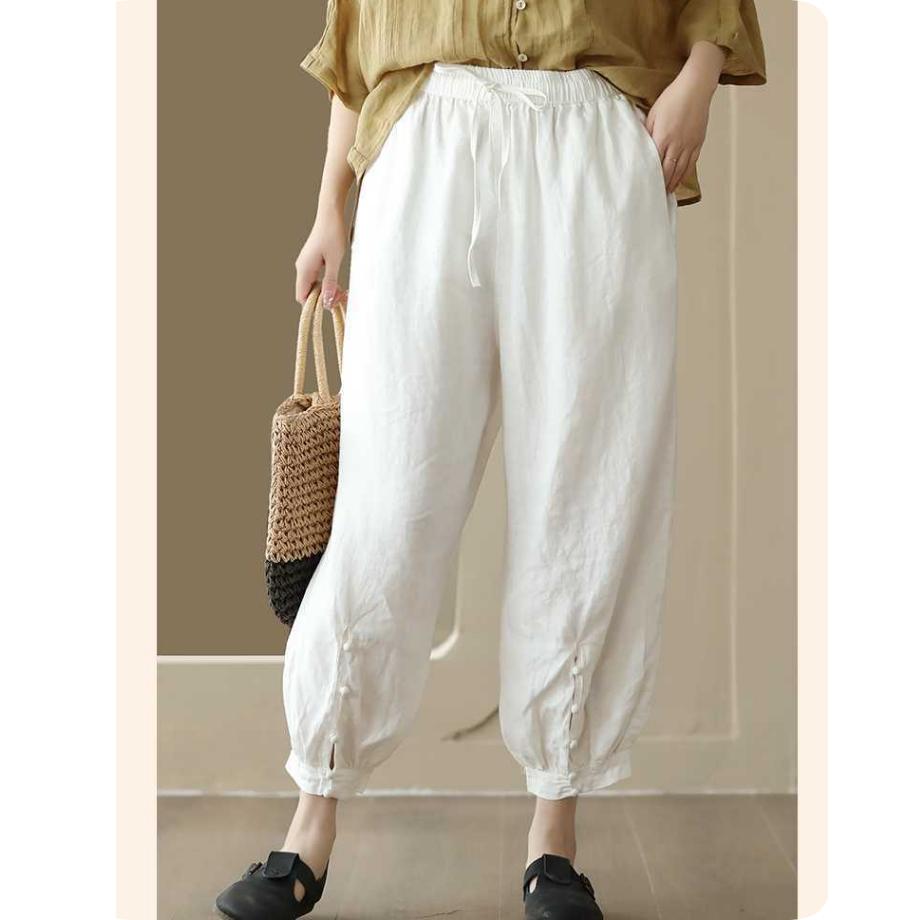 Solid Color Casual Pants Drape Thin Carrot Pants Elastic Waist Loose Harem Pants