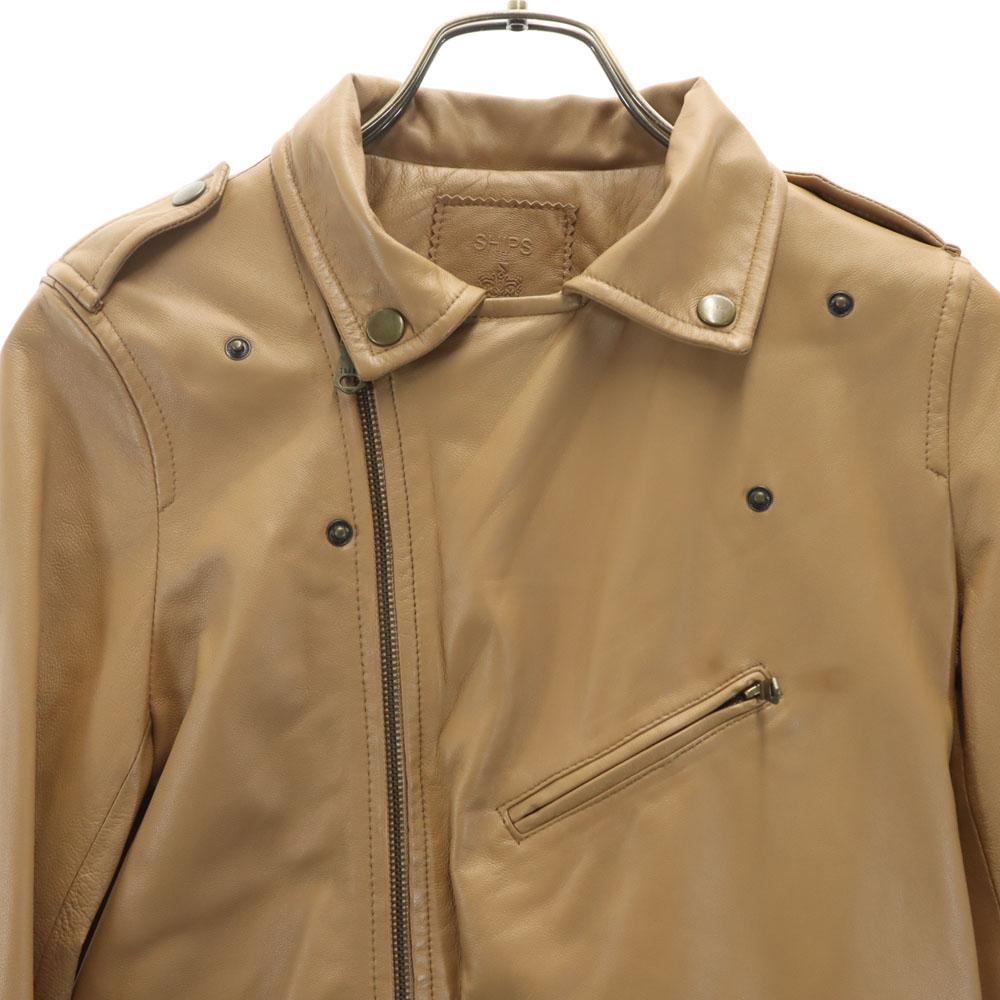 Ships Sheep Leather Leather Double Riders Jacket 36 Beige Brown Women Used
