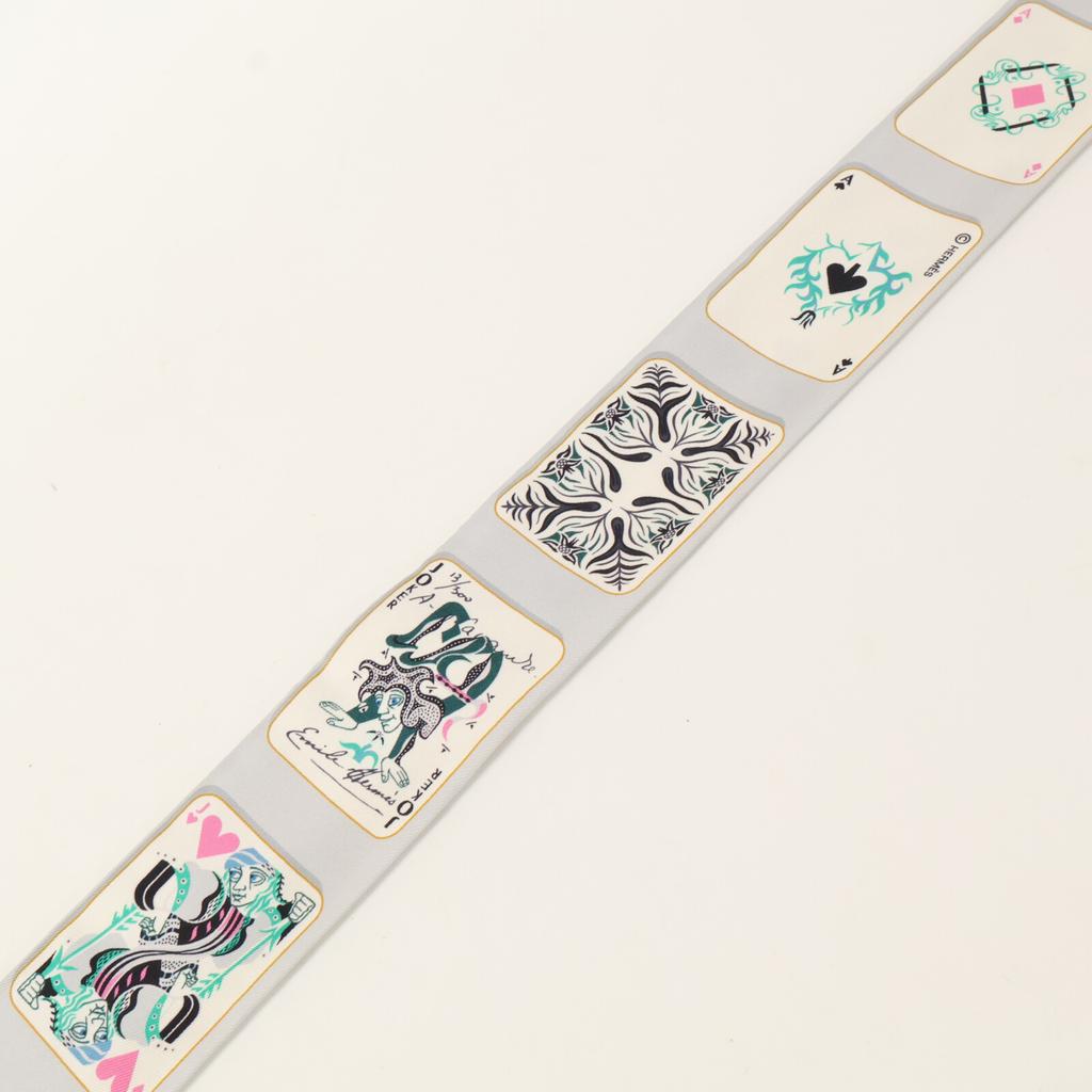 Hermes [Excellent Condition] H063169S JEU DE CARTES Playing Cards Silk Twilly Scarf GrayUsed