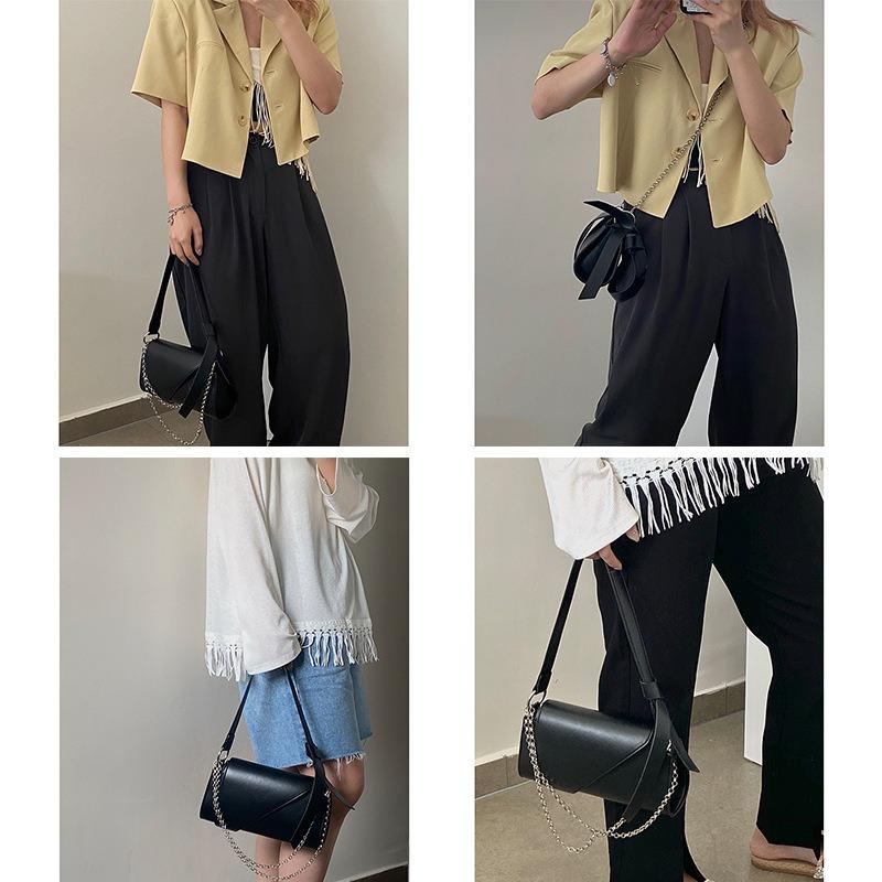 Niche design black trend chain bag  new versatile fashion portable shoulder bag crossbody bag tide