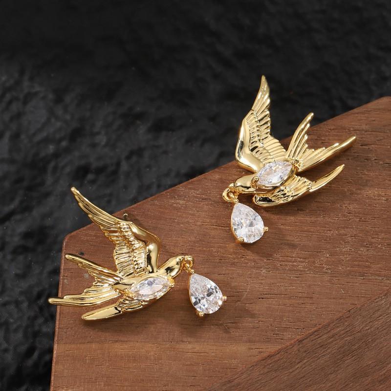 Elegant Swallow Drop Earrings With Sparkling Zirconia Gold/ Plated Copper Vacation Style