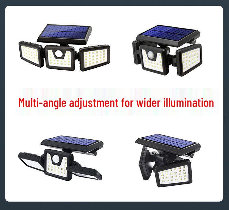 74-LED Outdoor Solar Sensor Light, Three-Head Rotatable, Waterproof for Wall, Road, Courtyard, Street Lighting