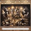 Sfondo banner festa di compleanno 18 anni piano 2D - Tema compleanno lussuoso nero e oro articolo decorativo da parete multifunzionale