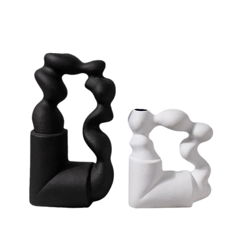 Ceramic Vase Hollowed-out Geometric Twisted Abstract Art Ornaments Flower Vase Flower Arrangement Accessories Home Decoration