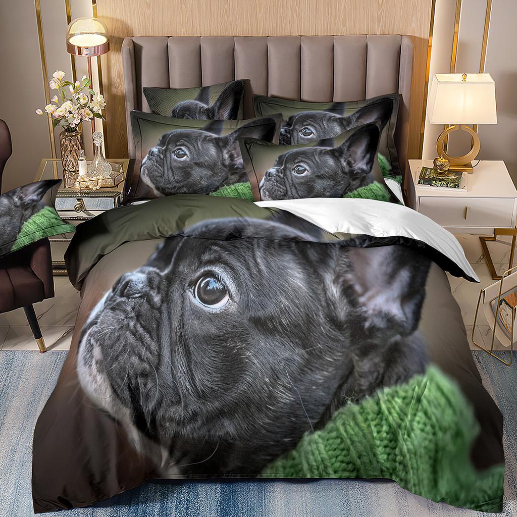 3D-gedruckte Bettwäsche Schäferhund Bettbezug Haustierhund Dreiteilige Heimtextilien